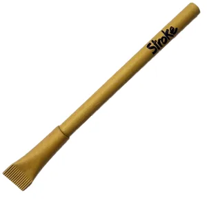 Cardboard wrapped pen with the Stroke logo on it