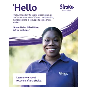 Cover of Stroke Support pack showing a coordinator smiling at the camera